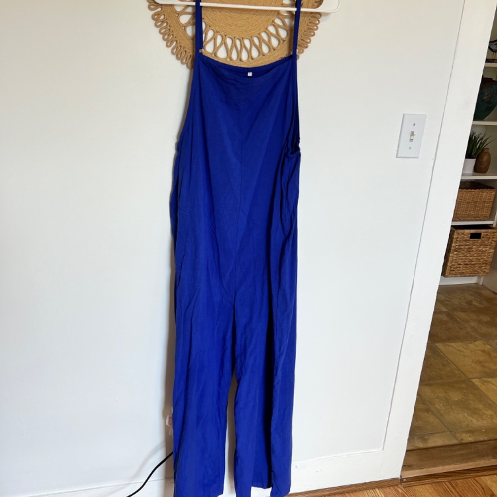 YESNO Women's Summer Boho Casual Jumpsuits Wide Leg Overalls Blue Large - Picture 8 of 8